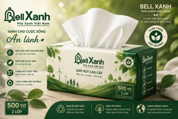 GIẤY BELL XANH BỘT GIẤY NGUYÊN SINH NHẬP KHẨU 100% Bell Xanh Phủ Xanh Việt Nam